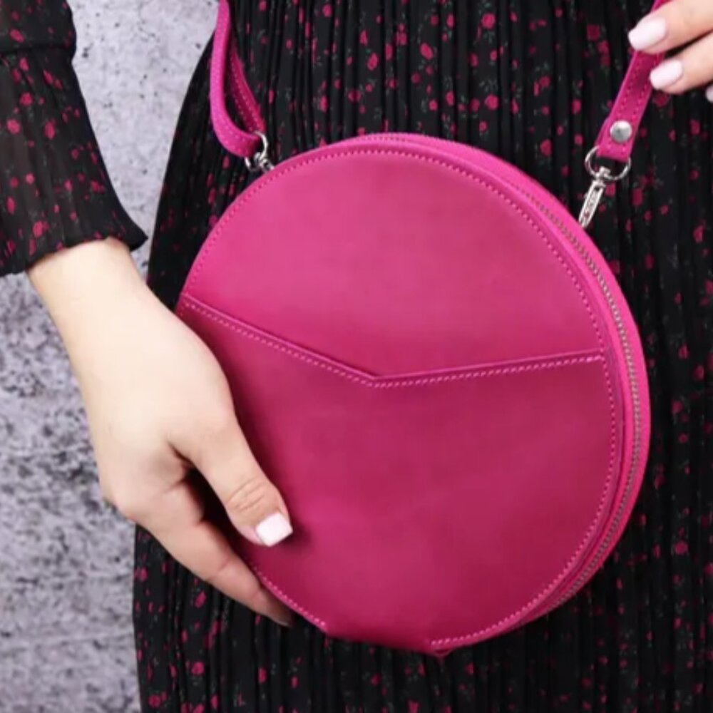 Handmade Pink Leather Crossbody Zippered Wallet Bag